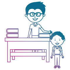 man teacher with desk and boy