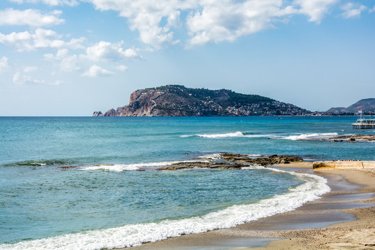 Alanya Beach With A Castle View In Turkey