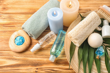 Beautiful spa composition on wooden background