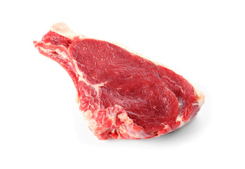 Raw meat on white background, top view