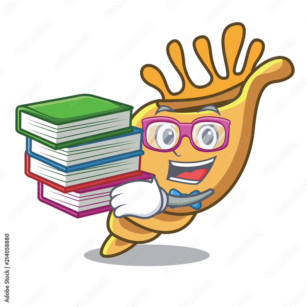 Poster Student with book sea shell mascot cartoon