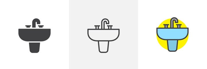 Sink unit icon. Line, solid and filled outline colorful version, outline and filled vector sign. Washbasin symbol, logo illustration. Different style icons set