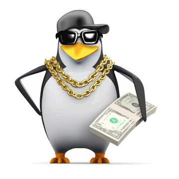 Vector 3d Rapper penguin holds US Dollars