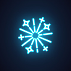 Snowflake blue neon icon. Symbol of new year, Christmas, festive events and sales. Glow flake pattern for decoration. Vector illustration isolated on black