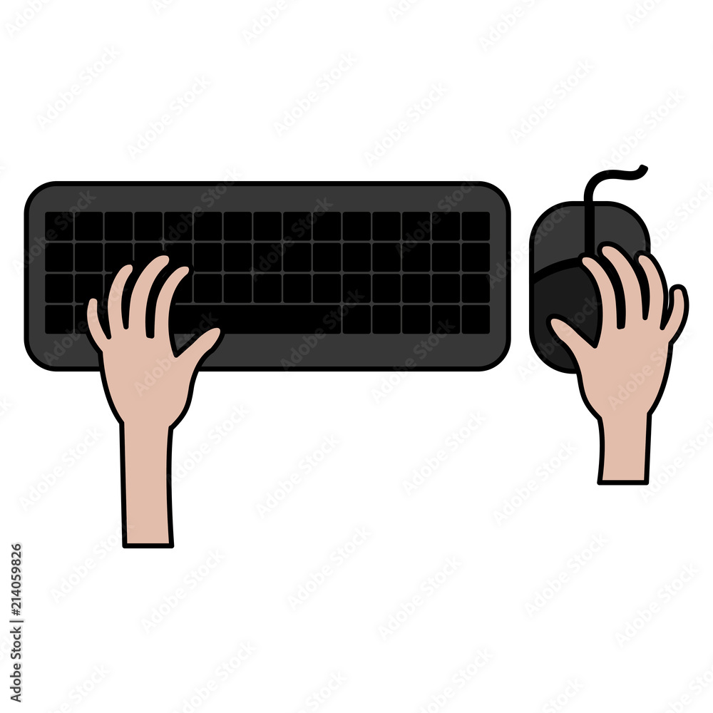 Poster hands typing in keyboard and mouse