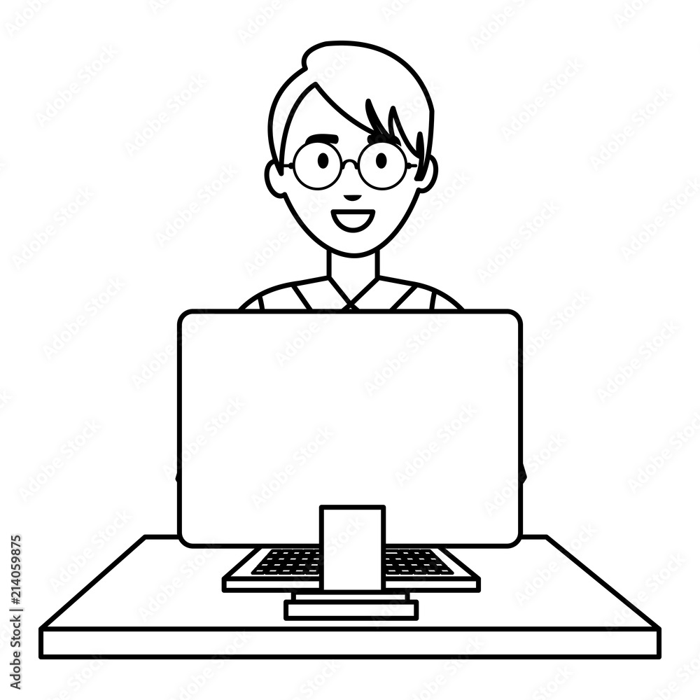 Poster user with computer desktop