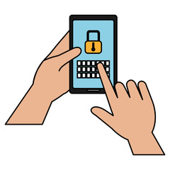 hands human with smartphone and padlock