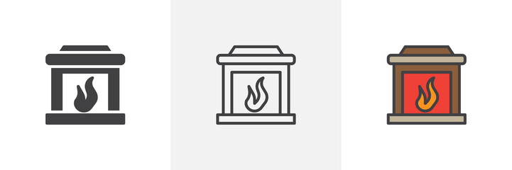 Fireplace icon. Line, solid and filled outline colorful version, outline and filled vector sign. Mantelpiece symbol, logo illustration. Different style icons set. Pixel perfect vector graphics