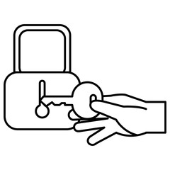hand with secure padlock and key