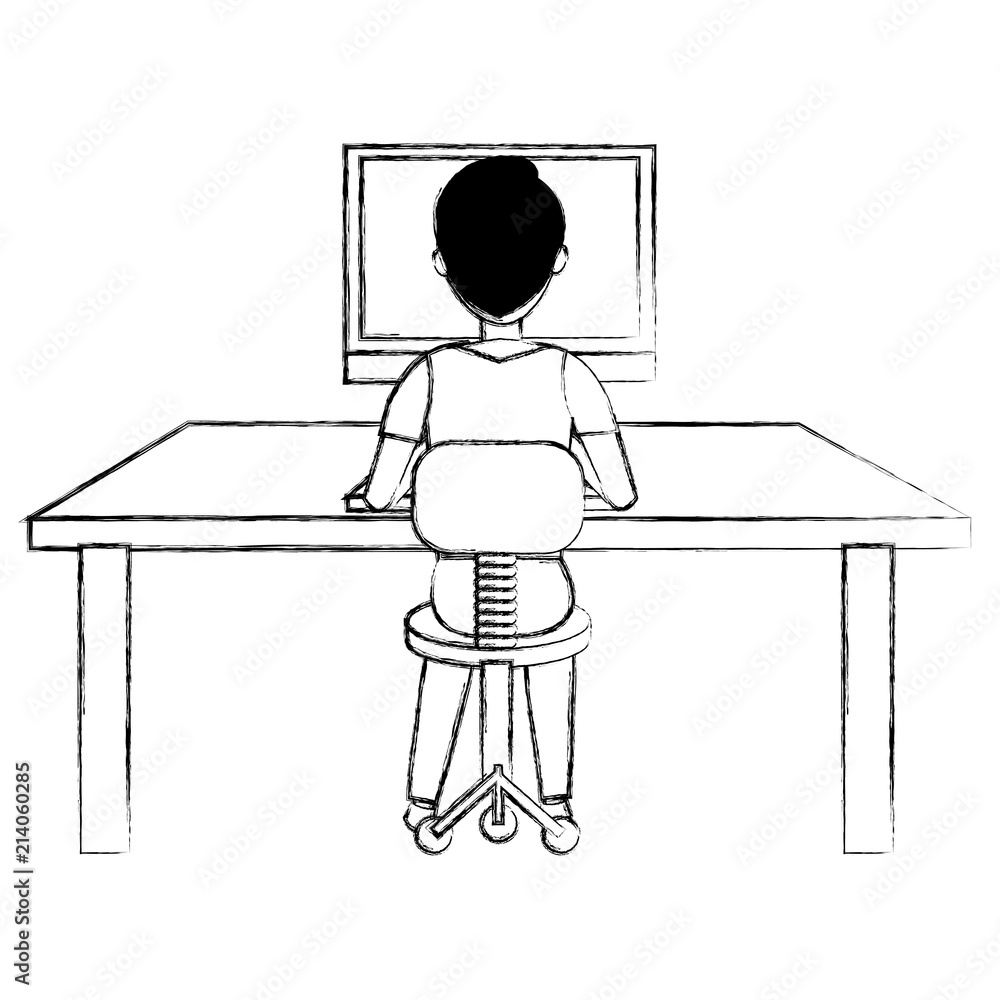Poster user with computer desktop