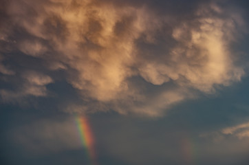 Fototapeta na wymiar Colorful rainbow and storm in the sky above bordeaux vineyard
