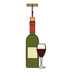 wine bottle silhouette with corkscrew and cup