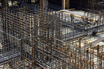 civil engineering construction site, reinforcement placing
