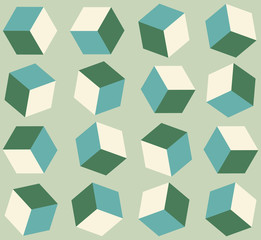 geometric seamless pattern with rotating cubes in green shades