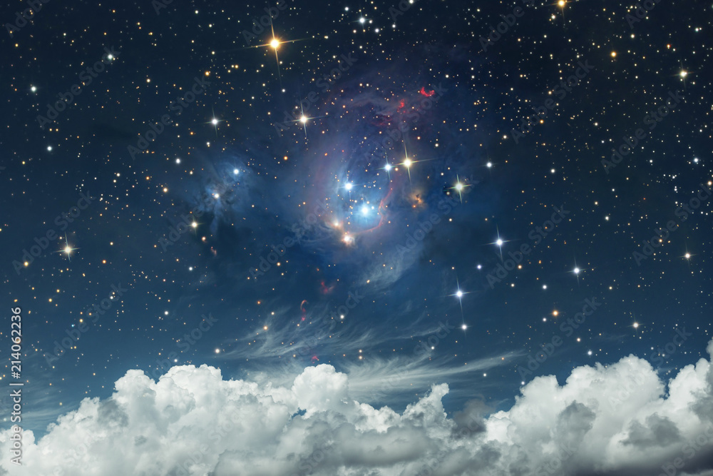 Wall mural scenic heavenly landscape. starry sky on a background of white clouds. serenity. abstract sky concep