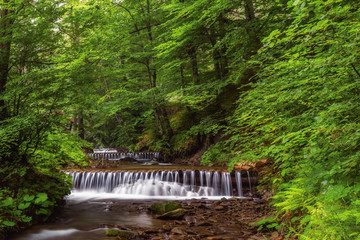 Waterfall in a mountainous area. Threshold. Ukraine. Waterfall Shipot