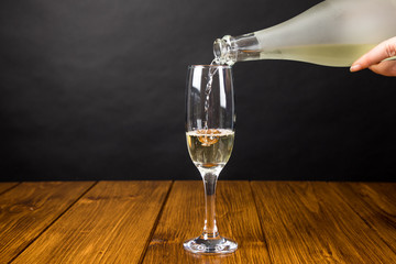 champagne glass on a wooden background