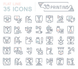 Set Vector Line Icons of 3D printing.