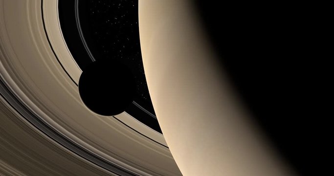 Moon orbiting around the Saturn planet