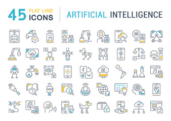 Set Vector Line Icons of Artificial Intelligence.