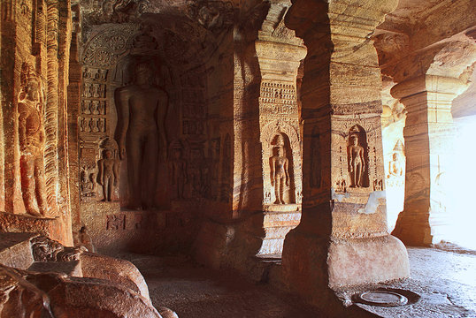 Cave 4 : Carved figure of Indrabhuti Gautama. Badami caves, Badami, Karnataka.