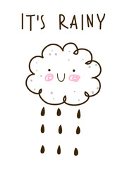 Cute little cloud with rain