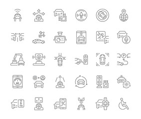 Set of Simple Icons of Autonomous Car.