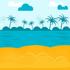 Fototapeta na wymiar vector beach sea and coast with sand and palm trees
