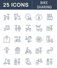 Set Vector Line Icons of Bike Sharing.