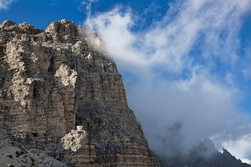 Mountain slope in clouds, beautiful outdoor background
