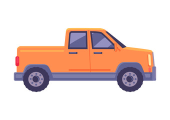 Orange Pickup Car Flat Vector Icon
