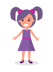 Smiling Brunette Girl with Two Tails in Dress