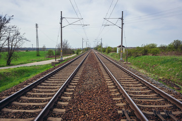 Obraz premium Railroad tracks in Mikulcice, small town in Czech Republic