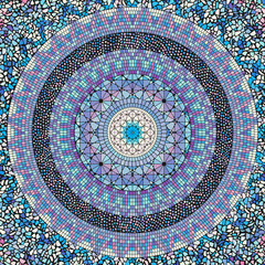 Seamless background pattern. Round mosaic art pattern of different tile textures.