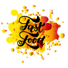 Fast food hand lettering and doodles elements background. Vector illustration