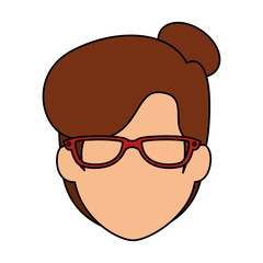 beautiful and young woman with glasses head character vector illustration