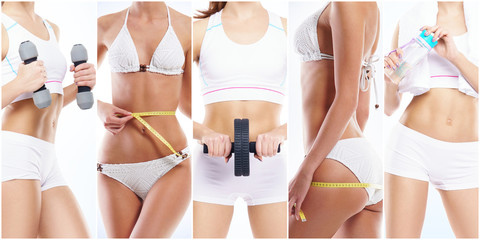 Healthy, sporty and beautiful girl isolated on white background. Woman in a fitness workout collection. Nutrition, diet, sport and body care concept.