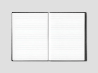 Blank open lined notebook isolated on grey