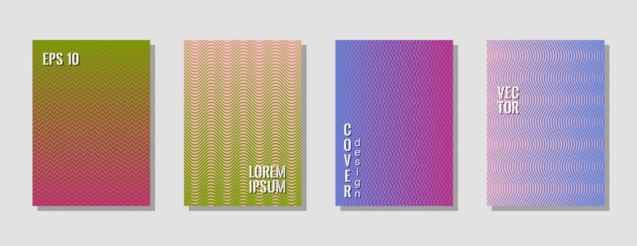 Tech  blue pink green zig zag banner templates, wavy lines gradient stripes backgrounds for educational cover. Curve shapes stripes, zig zag edge lines halftone texture gradient prints collection.