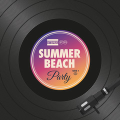 Poster, flyer summer beach party, vinyl style. Editable vector design. - 214068618