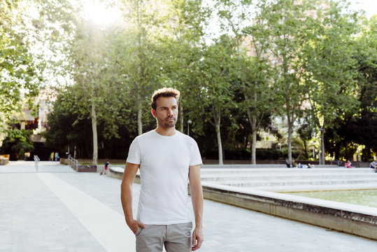 man walking in park