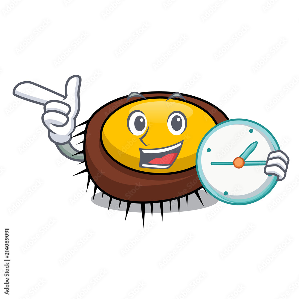 Wall mural with clock sea urchin character cartoon