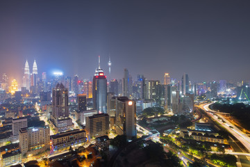Fototapeta na wymiar Top view of Kuala Lumpur skyline at night