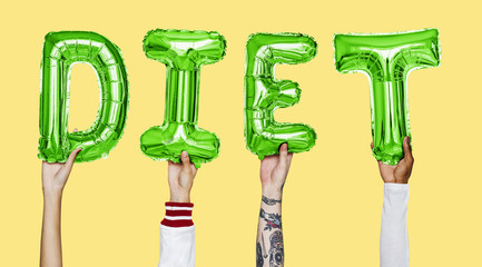 Hands showing diet balloons word