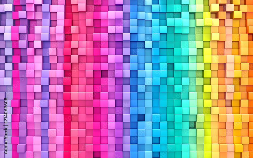 Poster 3d rendering abstract background colorful cubes wall