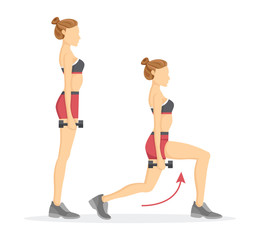 Lunges Tabata Exercises Set Vector Illustration