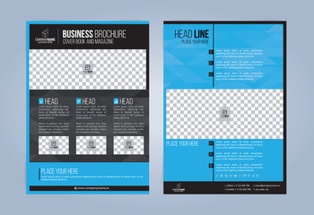 Black and Blue Business Brochure. Leaflets Template. Cover Book, Magazine. Vector illustration