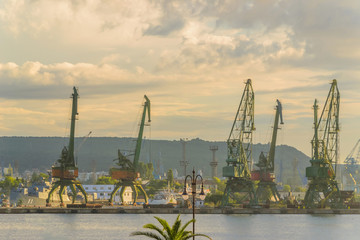 Obraz premium Huge sea cranes in port of Varna