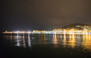 Fototapeta na wymiar Beautiful view on the old town and Marjan park in Split, Croatia at night.