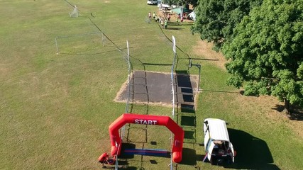 Running event start line aerial reveal shot
